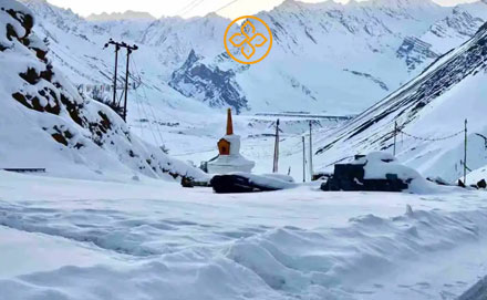 Snow-covered Spiti villages of Kalpa and Nako in winter